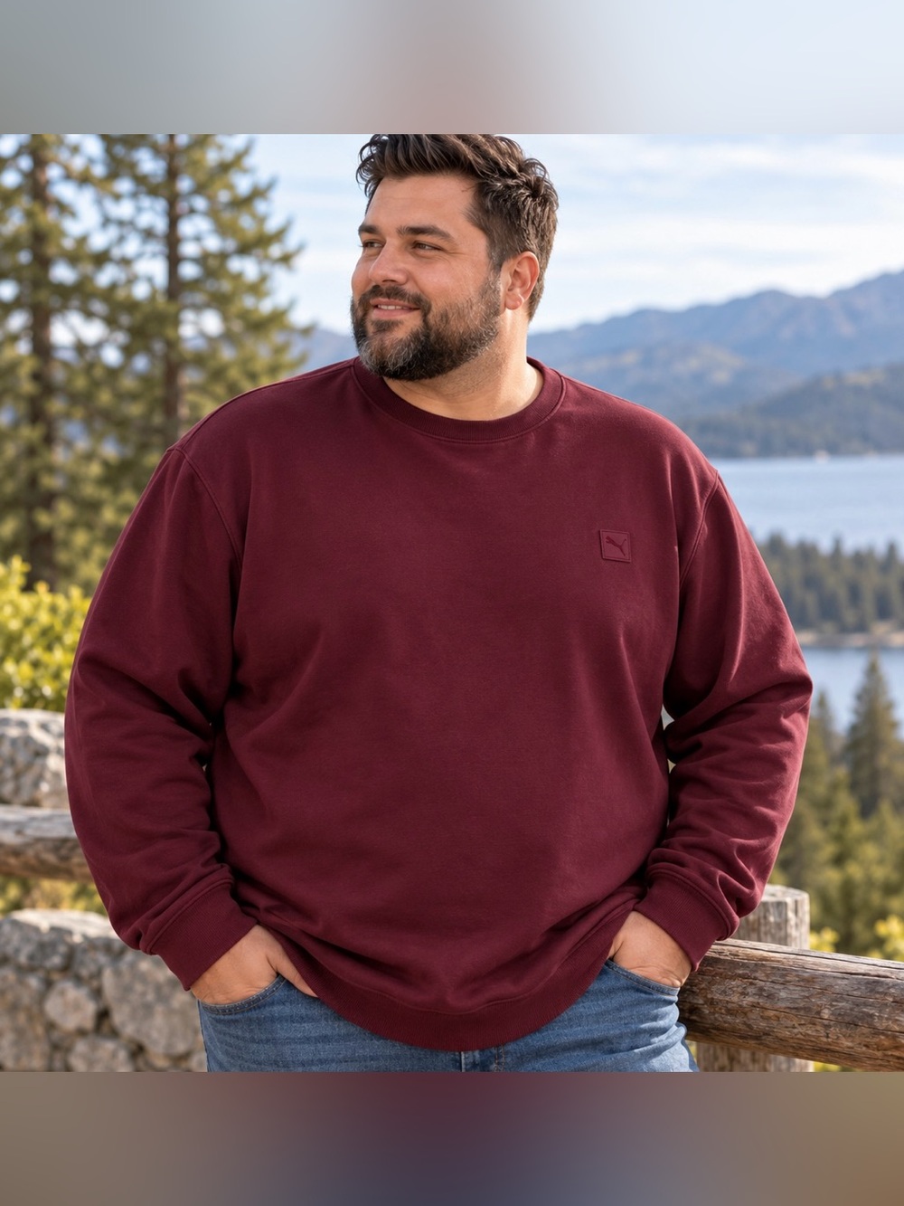 Puma 5XL Burgundy Crewneck Sweatshirt Fleece Pullover Big Tall Oversized Logo